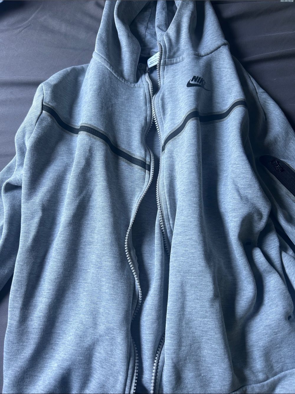 Nike Light Gray Hooded Zip Sweatshirt with Black Accent